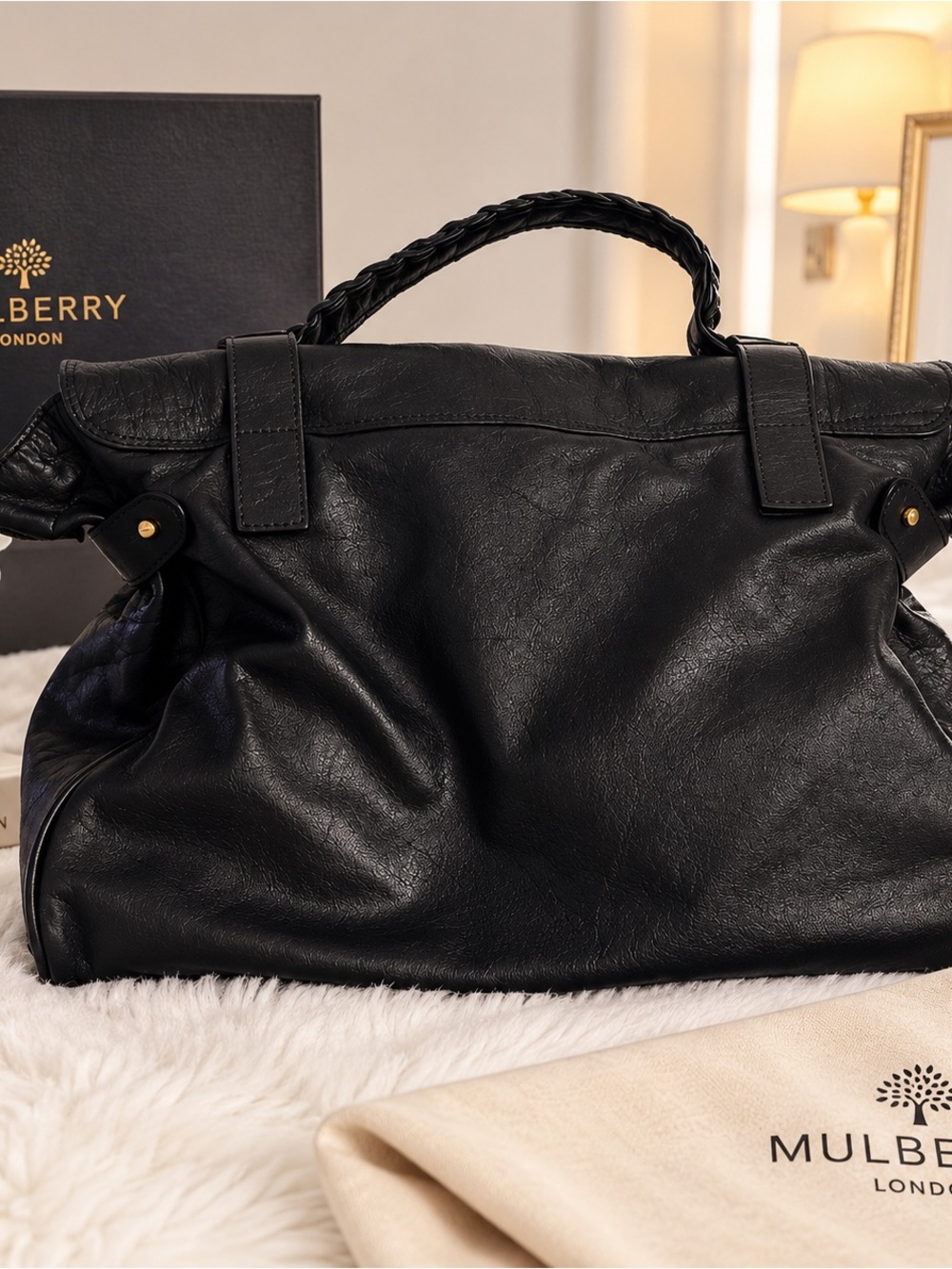 Mulberry Black Leather Braided-Handle Satchel with Gold Hardware - Picture 5 of 6